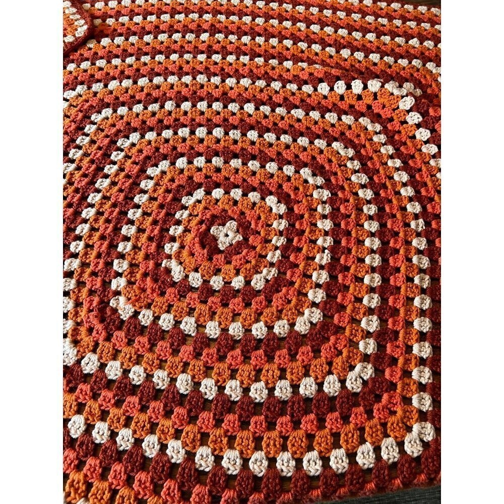 Vintage Square Afghan In Warm Tones Throw Size